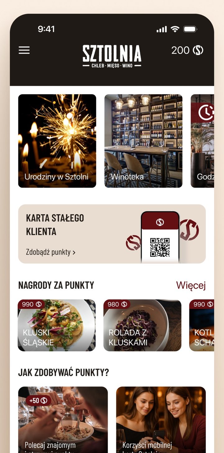 Sztolnia app — loyalty card with points and rewards